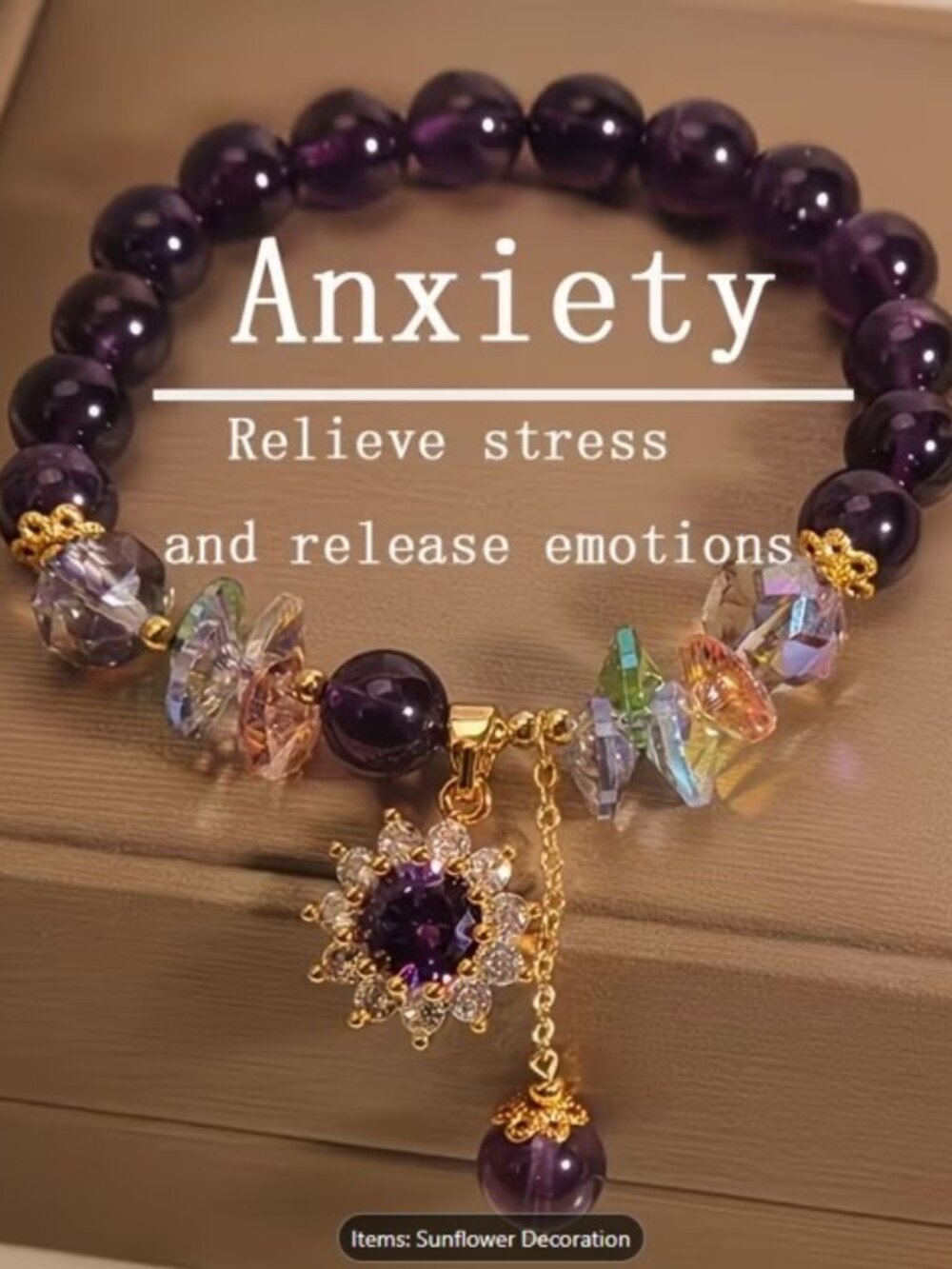 Sunflower Amethyst Crystal Bracelet Purple Gemstone Stretch Bracelet Charm New